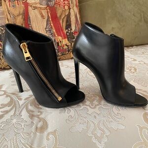 Tom Ford Black Peep-Toe Heeled Boots with Gold Zipper